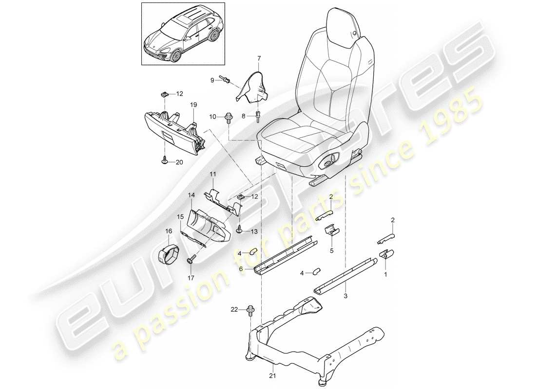 porsche 2012 (cayenne e2 92a) sedile anteriore diagramma delle parti
