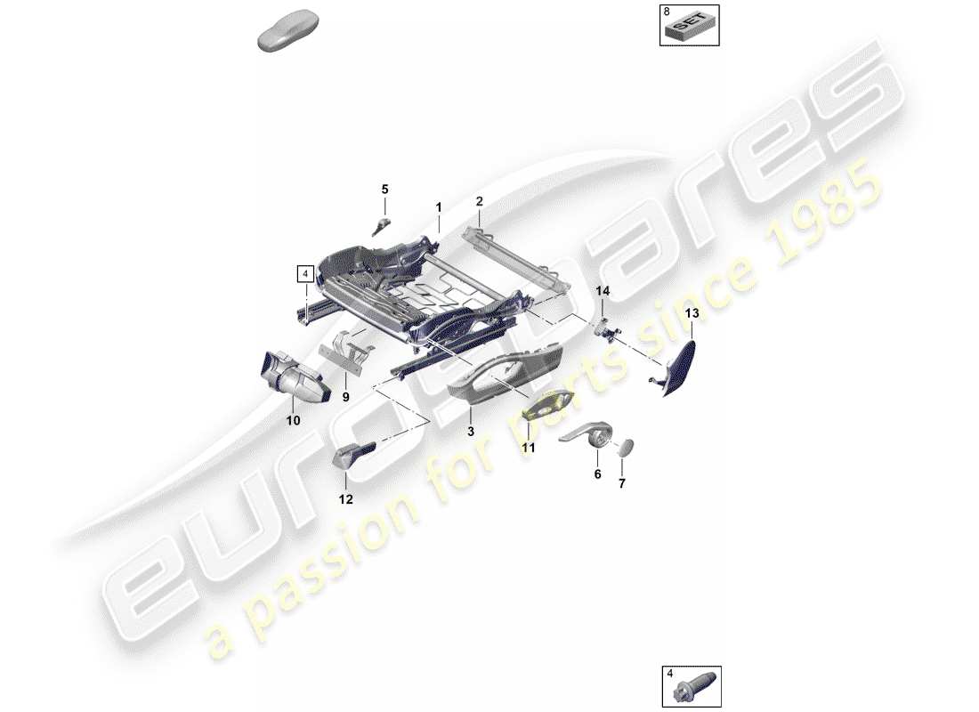 porsche 2019 (718 boxster spyder) schema delle parti telaio del sedile