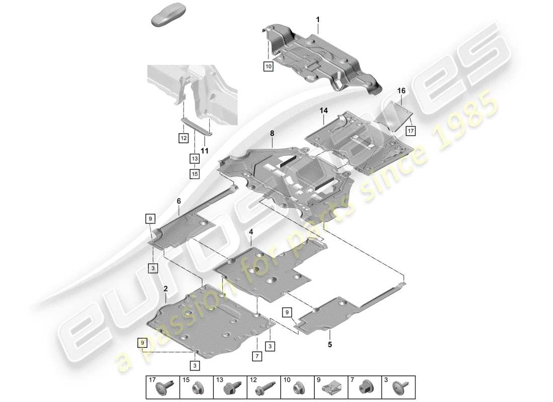 porsche 2020 (718 boxster spyder) rivestimento sottoscocca diagramma delle parti