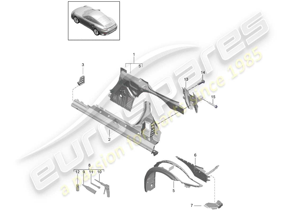 porsche 2017 (991-2 turbo) pannello laterale diagramma delle parti