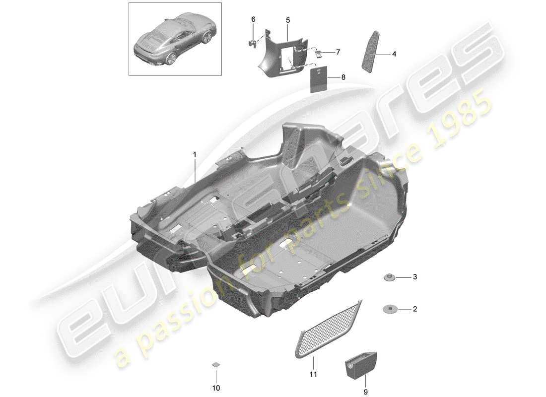 porsche 2016 (991-1 turbo) schema delle parti della copertura del pavimento