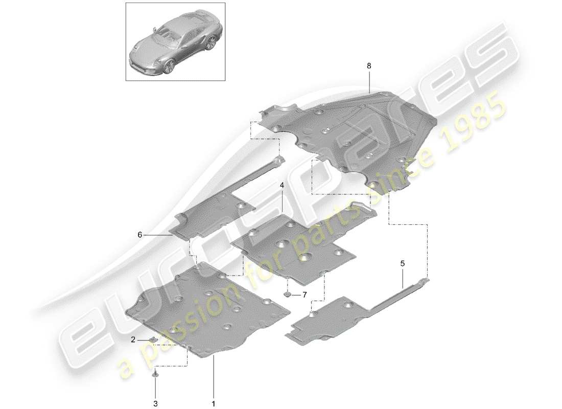 porsche 2016 (991-1 turbo) rivestimento sottoscocca schema delle parti
