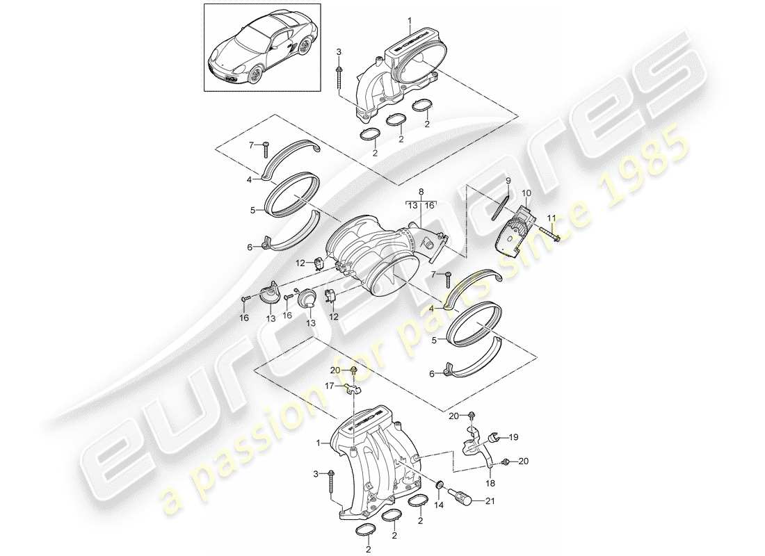 porsche 2010 (987 cayman) distributore dell'aria aspirata diagramma delle parti