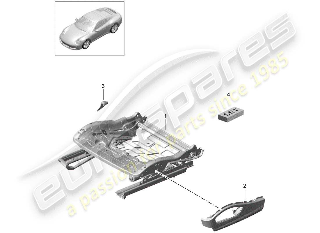porsche 2017 (991-2) schema delle parti telaio del sedile