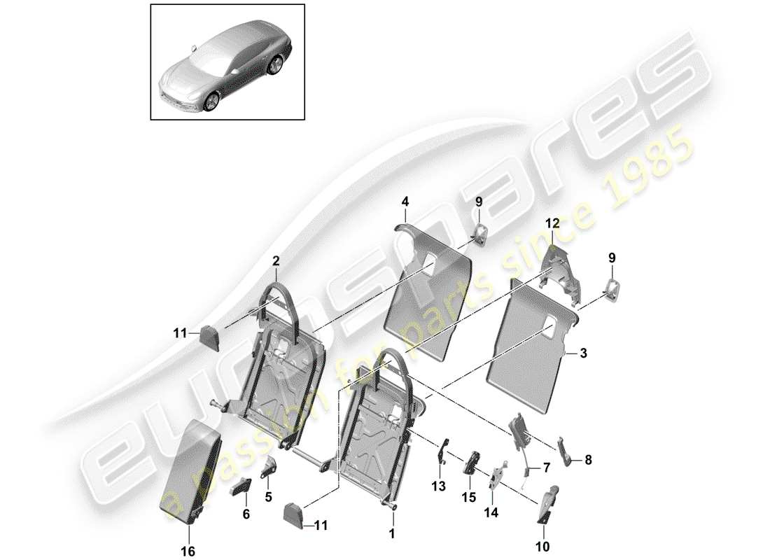 porsche 2017 (panamera 971-1) schienale del sedile posteriore diagramma delle parti