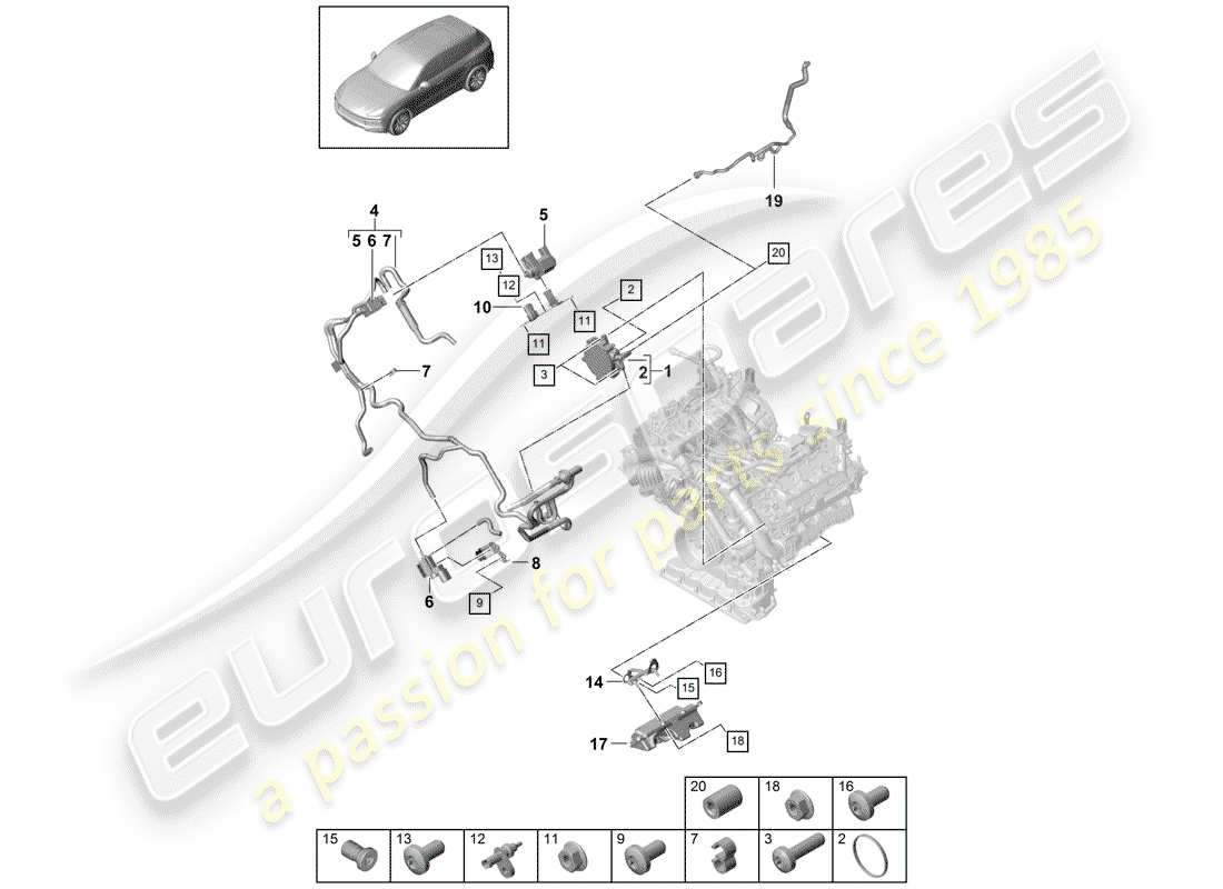 porsche 2018 (cayenne e3 9ya/9yb) sistema di vuoto diagramma delle parti