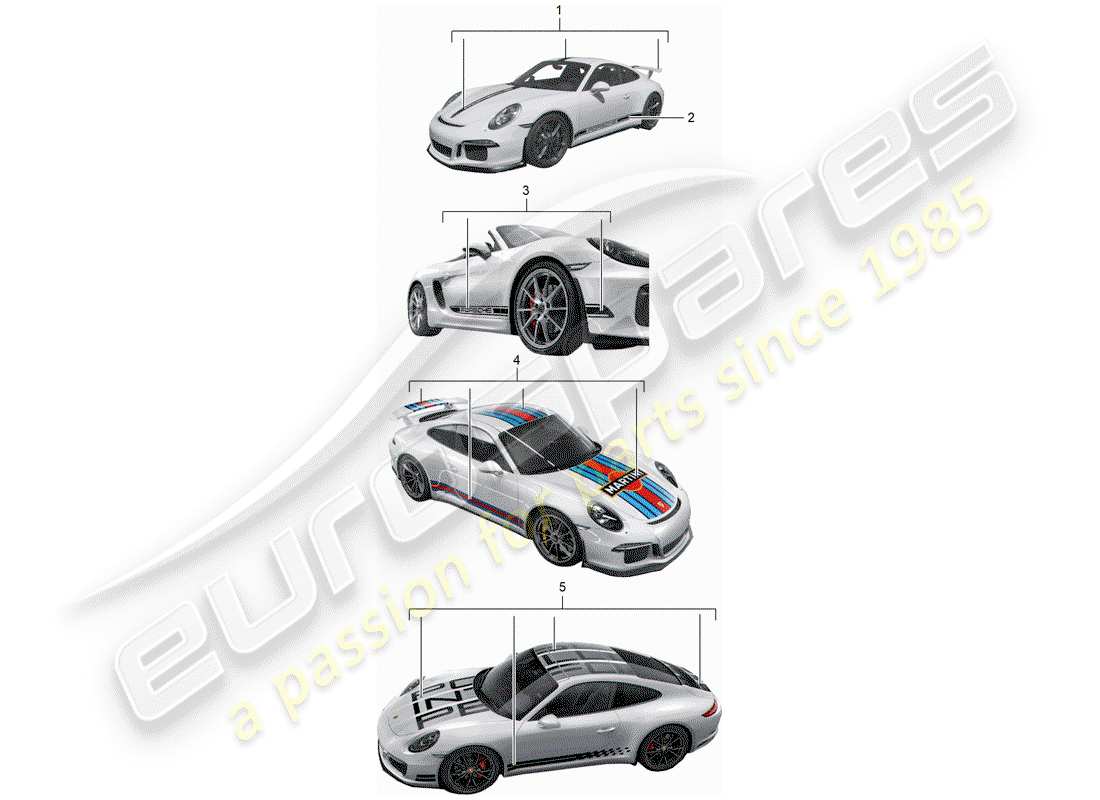 porsche 2013 (tequipment 98x/99x) diagramma delle parti della foglia di rifinitura