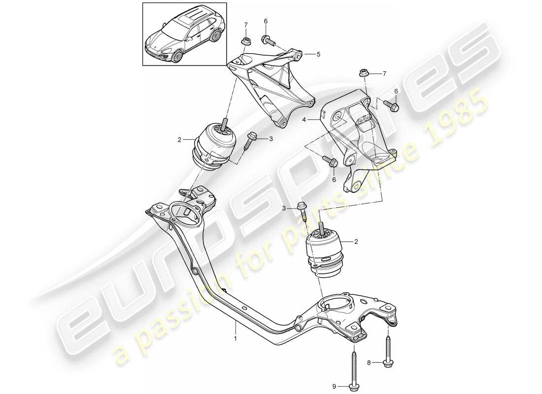 porsche 2012 (cayenne e2 92a) paranco di sollevamento del motore diagramma delle parti
