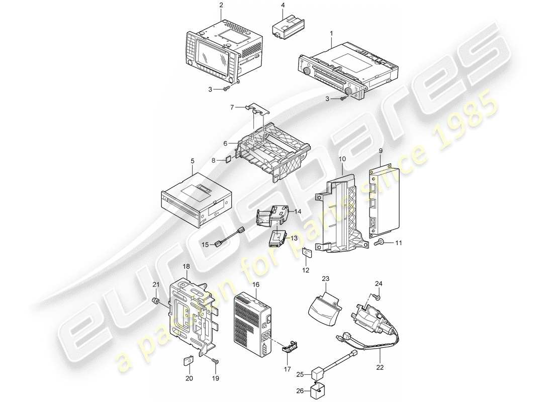 porsche 2008 (cayenne e1 9pa) schema delle parti dell'unità radio