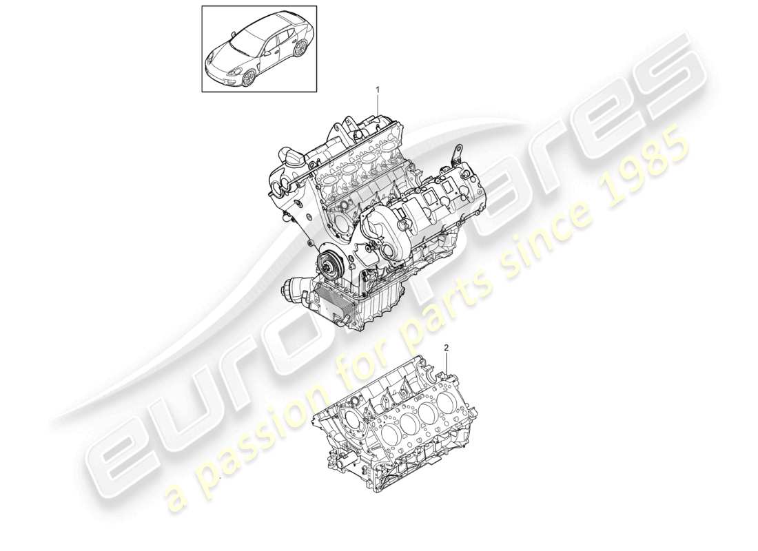 porsche 2010 (cayenne e1 9pa) motore di base blocco corto diagramma delle parti