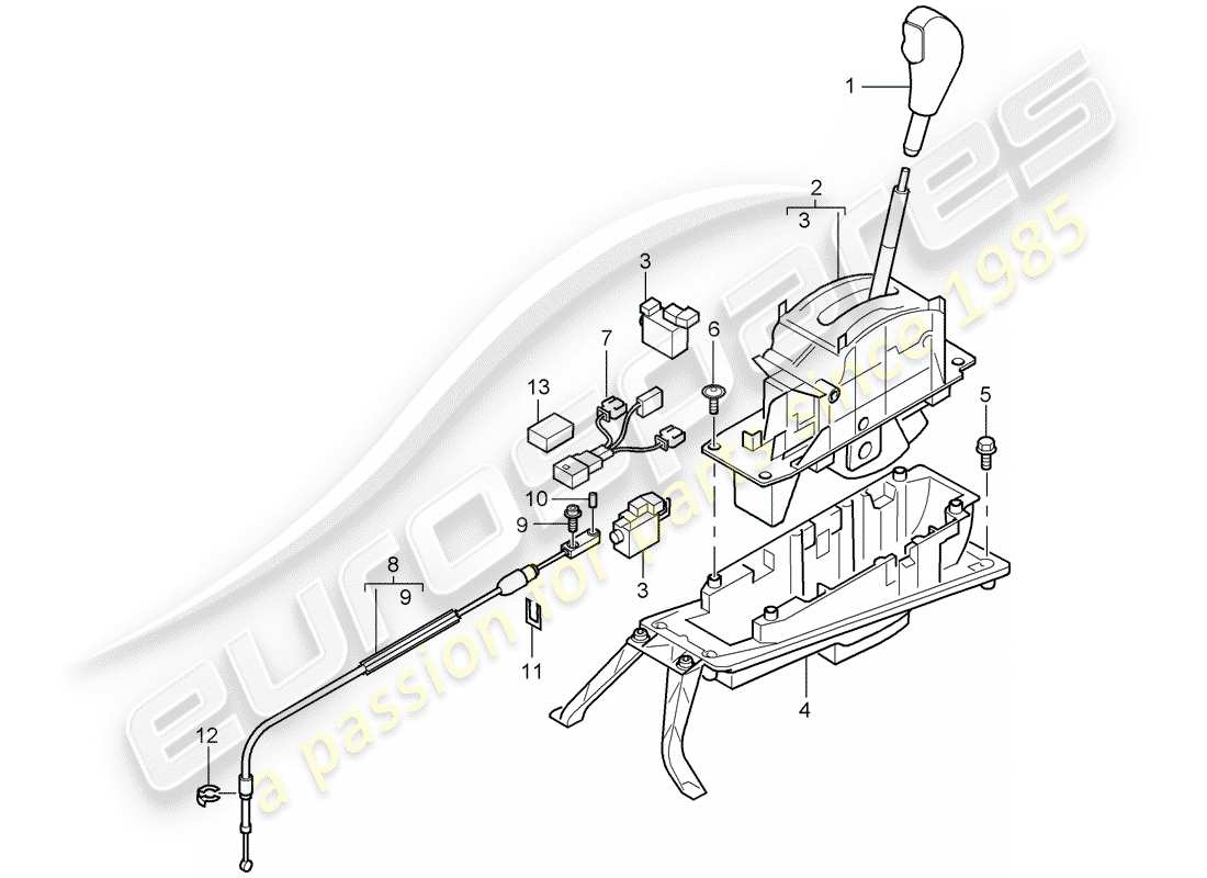 porsche 2010 (cayenne e1 9pa) leva del selettore schema delle parti