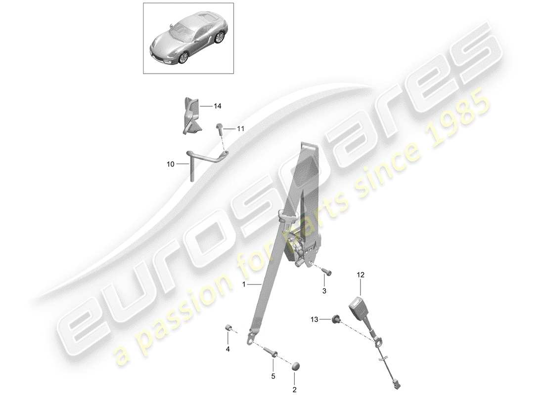porsche 2014 (981 cayman) cintura di sicurezza diagramma delle parti