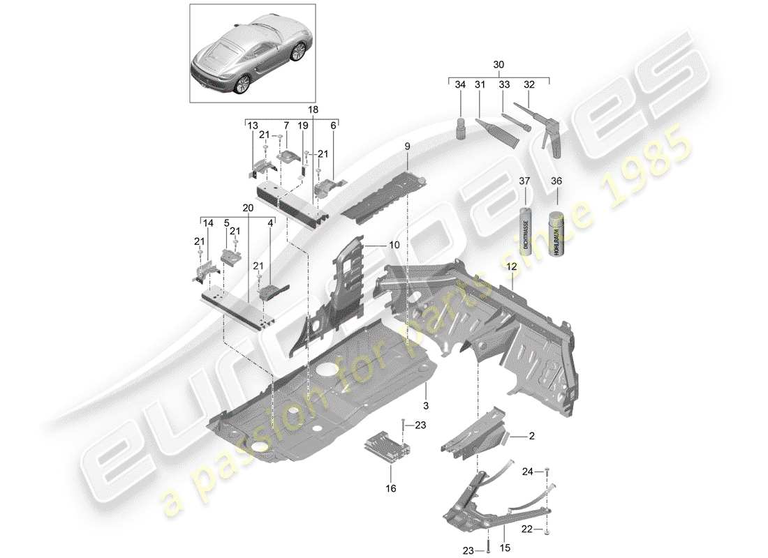 porsche 2014 (981 cayman) pavimento diagramma delle parti