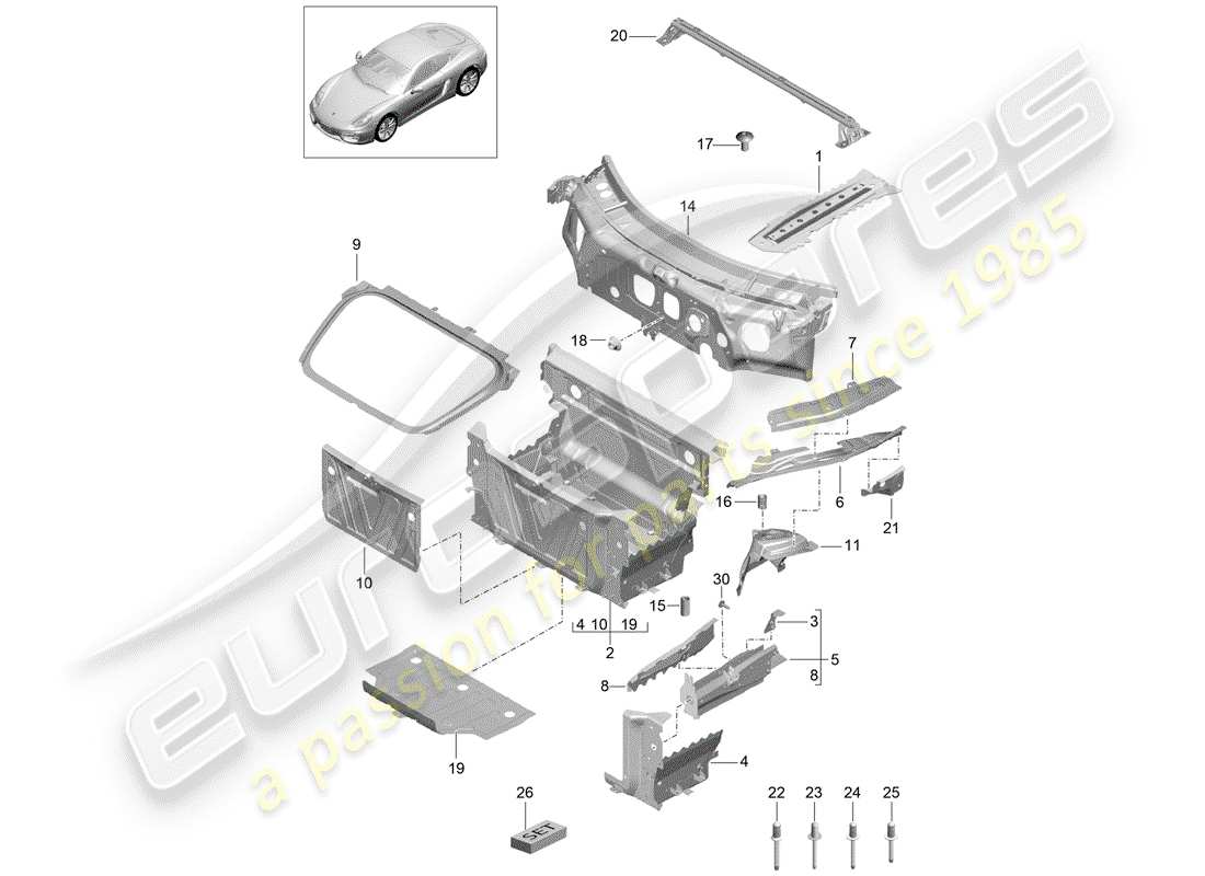 porsche 2015 (981 cayman) schema delle parti frontale