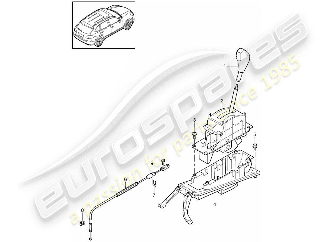 porsche 2013 (cayenne e2 92a) leva del selettore schema delle parti