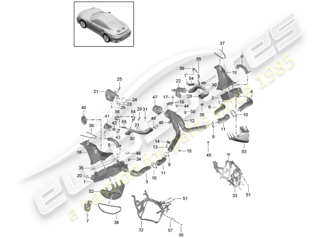 porsche 2017 (991-2 turbo) condotto dell'aria di carica schema delle parti