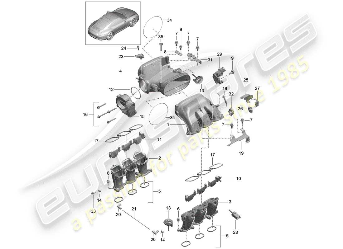 porsche 2014 (991-1) distributore dell'aria aspirata diagramma delle parti