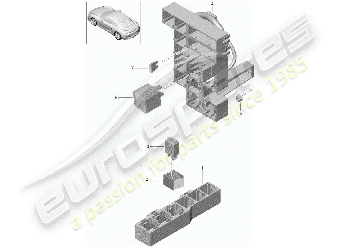 porsche 2016 (981 cayman gt4) scatola dei fusibili/piastra relè diagramma delle parti