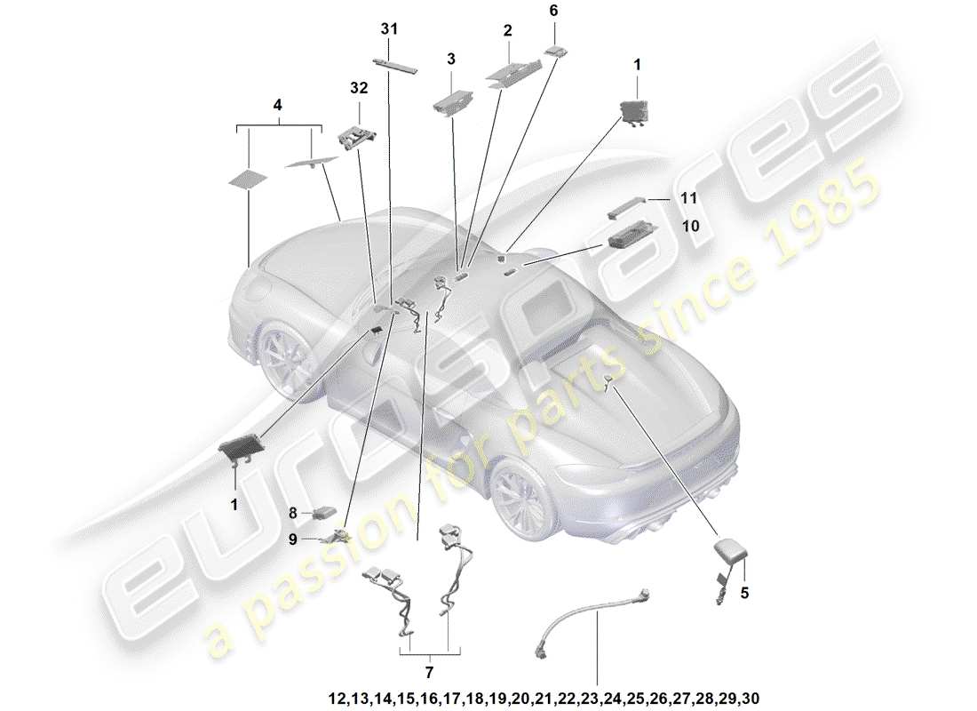porsche 2019 (718 boxster spyder) diagramma delle parti dell'antenna