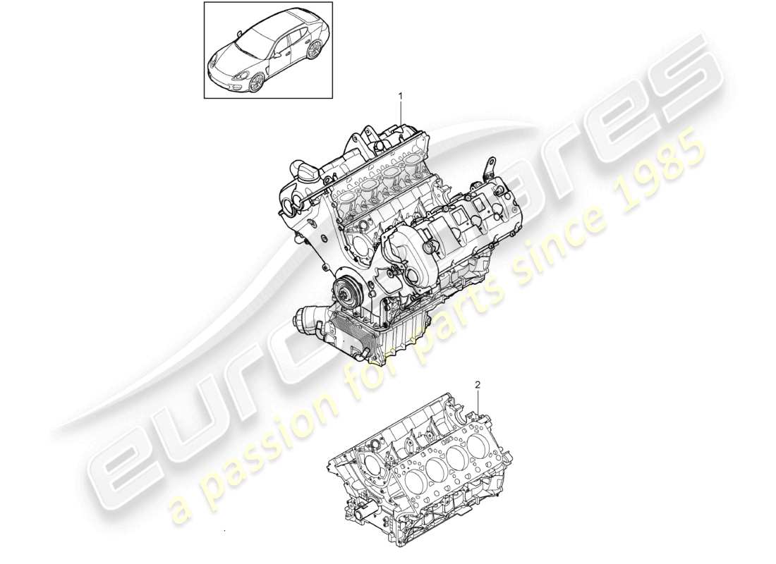 porsche 2010 (cayenne e1 9pa) motore di base blocco corto diagramma delle parti