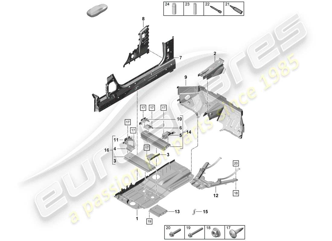 porsche 2020 (718 boxster spyder) piastre da pavimento diagramma delle parti