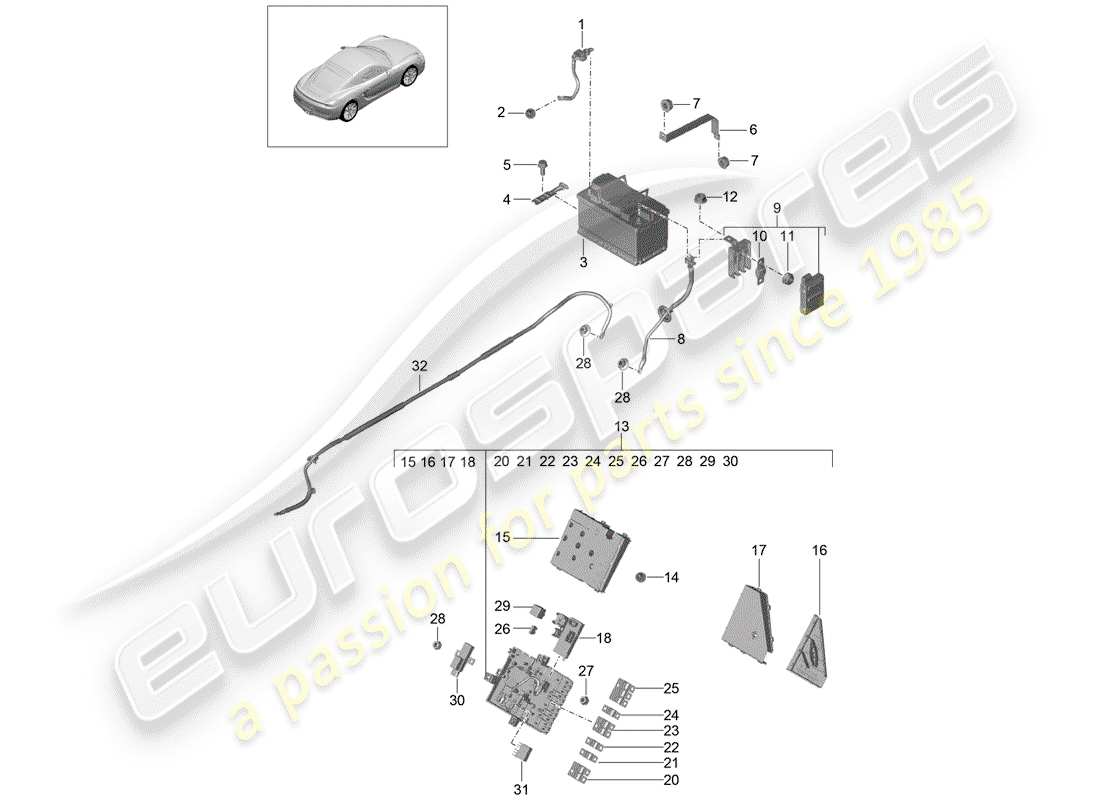 porsche 2015 (981 cayman) diagramma delle parti della batteria