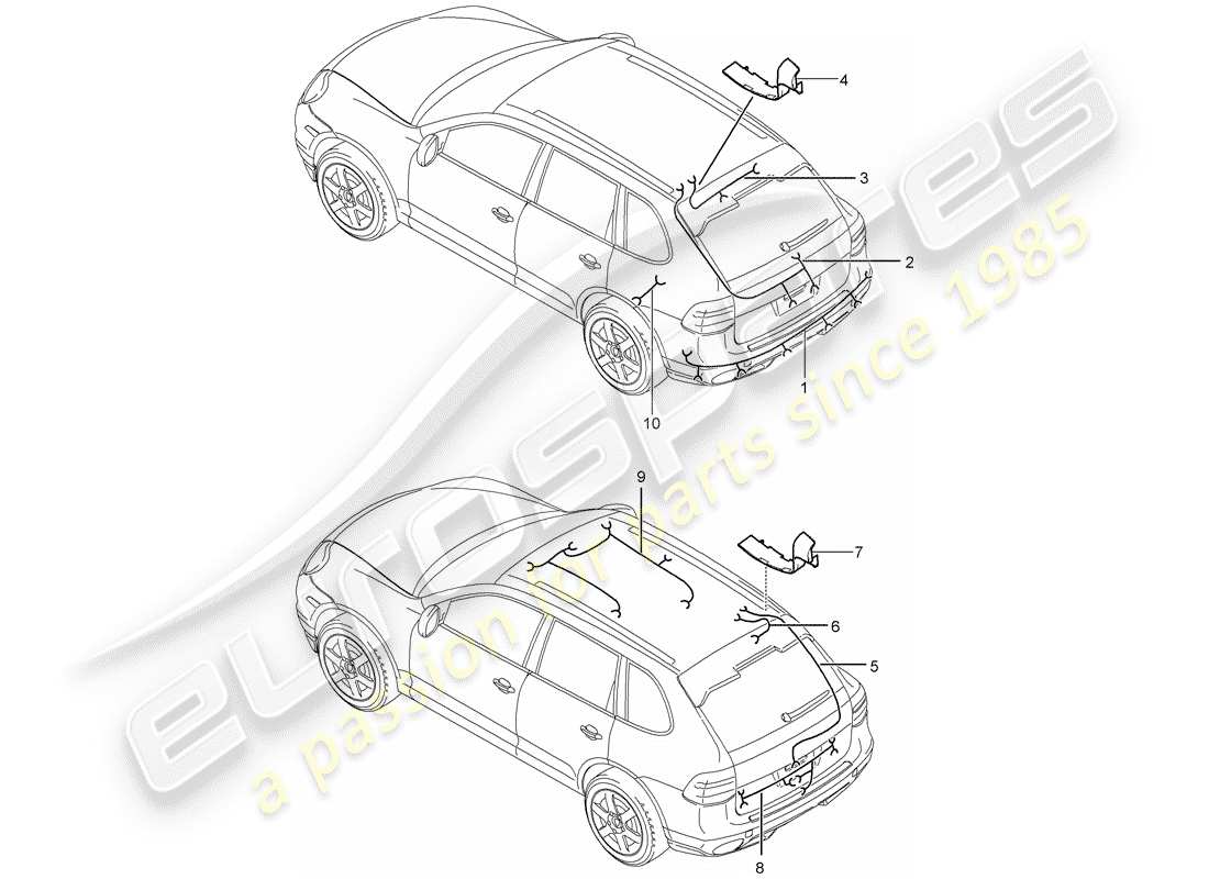 porsche 2008 (cayenne e1 9pa) cablaggi diagramma delle parti
