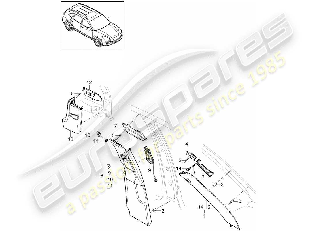 porsche 2013 (cayenne e2 92a) diagramma delle parti della fodera