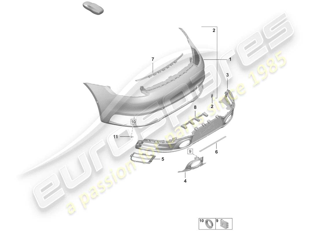 porsche 2019 (992-1) diagramma delle parti del paraurti