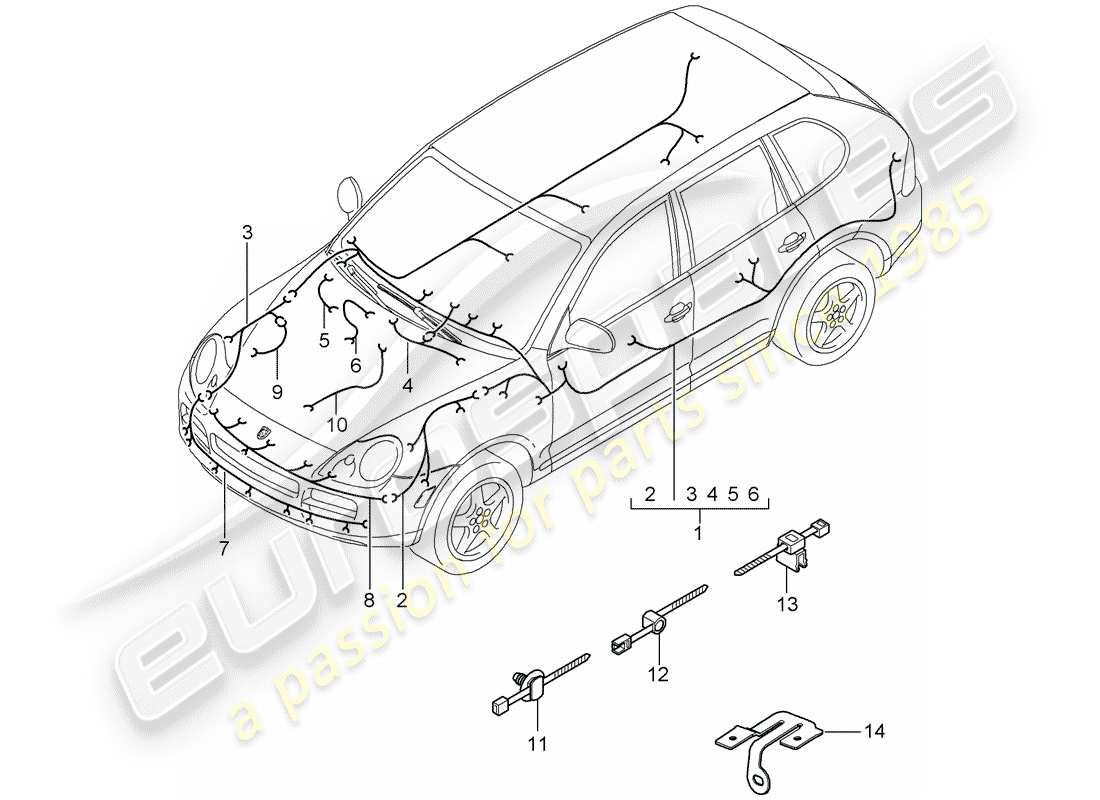 porsche 2003 (cayenne e1 9pa) cablaggi diagramma delle parti