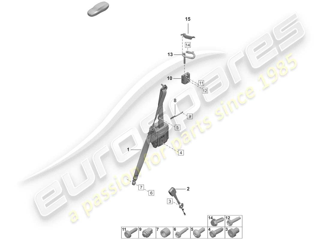 porsche 2019 (992-1) cintura di sicurezza a tre punti schema delle parti
