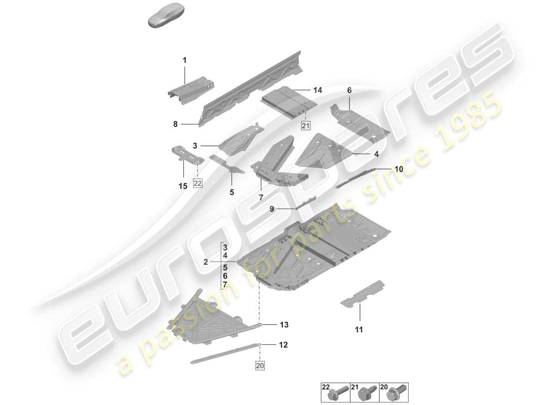 porsche 2019 (992-1) schema delle parti del pavimento