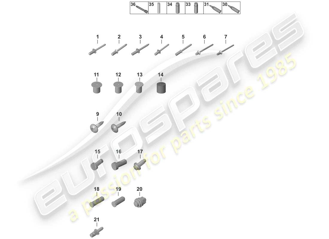 porsche 2019 (992-1) diagramma delle parti degli elementi di fissaggio