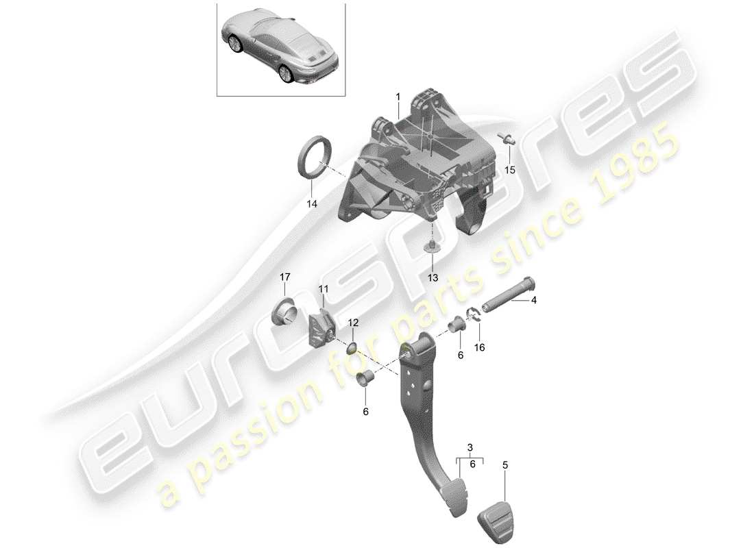porsche 2016 (991-1 turbo) freno e acc. montaggio del pedale diagramma delle parti