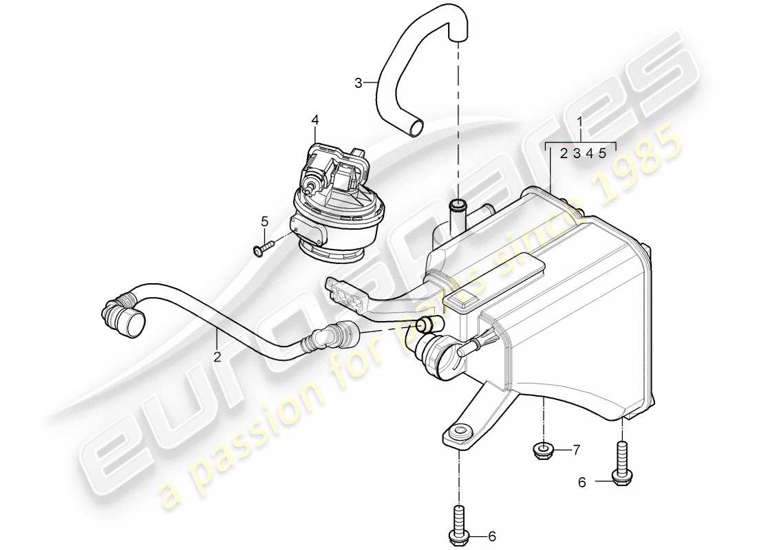 porsche 2008 (cayenne e1 9pa) schema delle parti del contenitore per emissioni evaporative