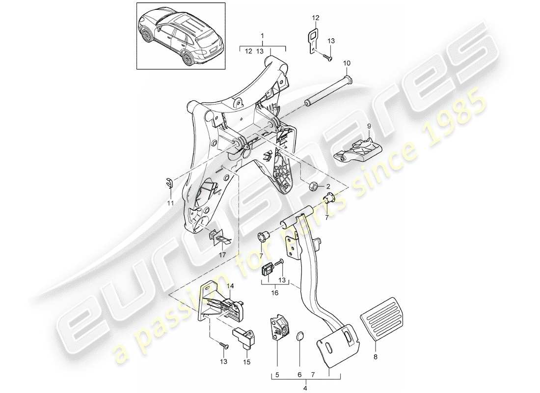 porsche 2012 (cayenne e2 92a) pedali diagramma delle parti