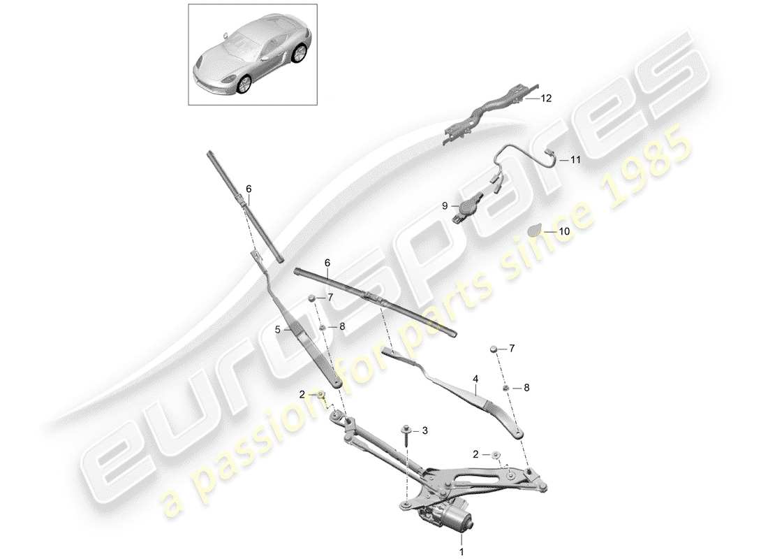 porsche 2020 (718 cayman) sistema tergicristallo compl. diagramma delle parti