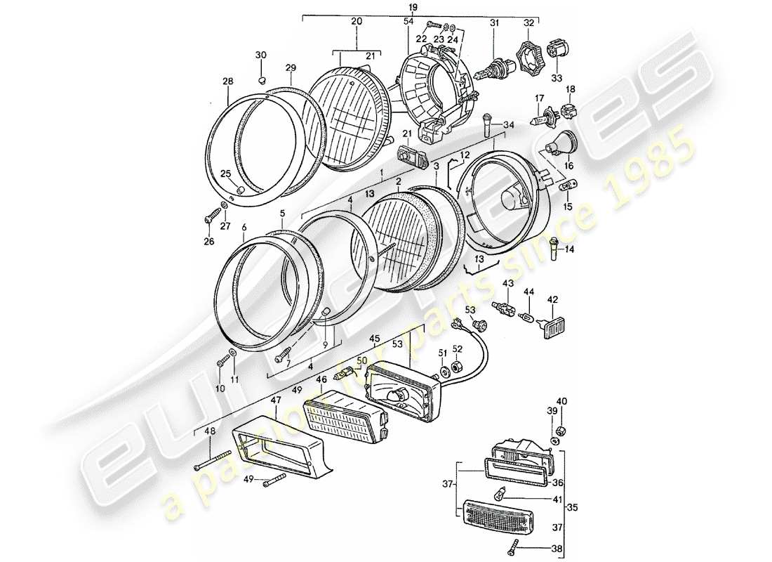 porsche 1987 (911) diagramma delle parti del faro