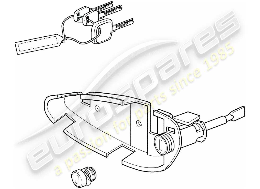 porsche 996 gt3 (2002) kit di riparazione - set di serrature - composto da: - staffa - maniglia esterna della portiera - serratura vano portaoggetti - chiave - targhetta chiave schema delle parti