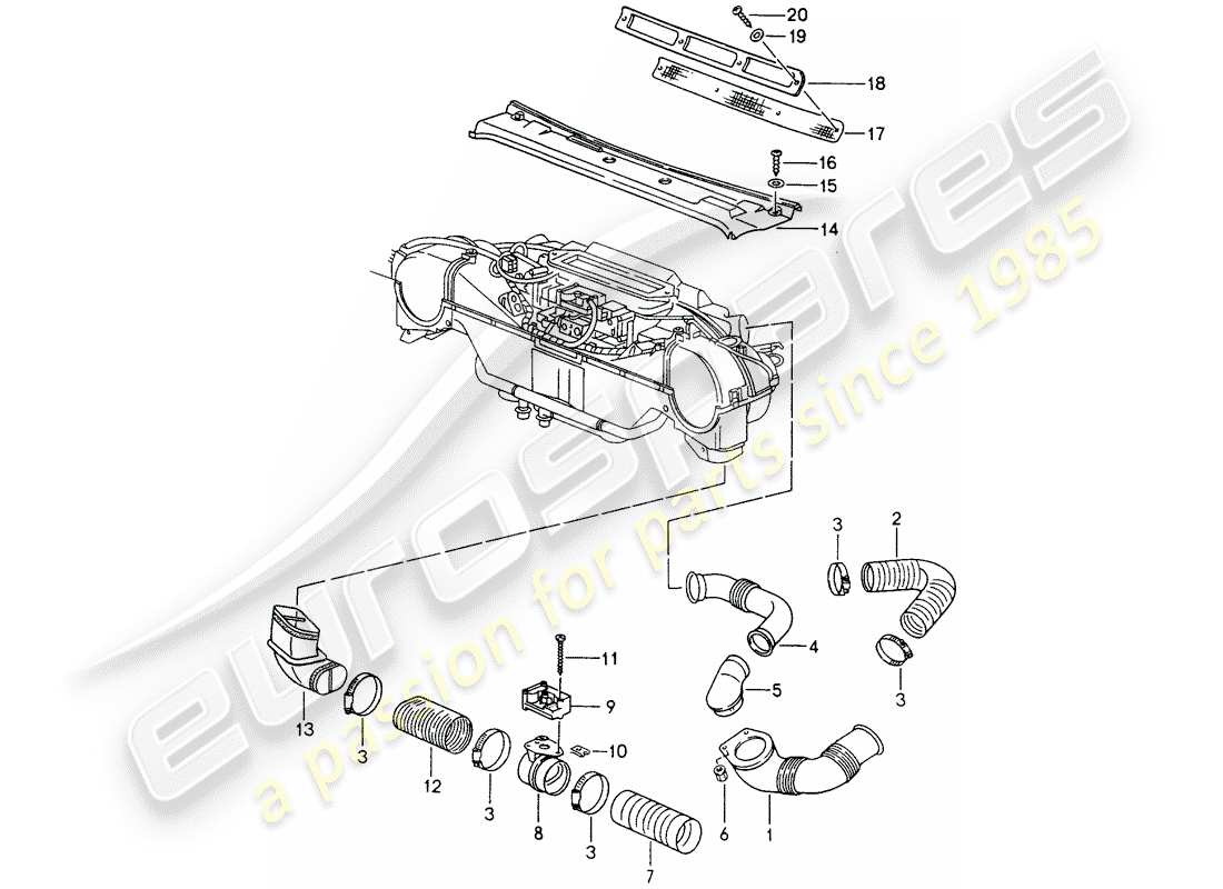 porsche 1995 (993) ventilazione - riscaldamento 1 diagramma delle parti