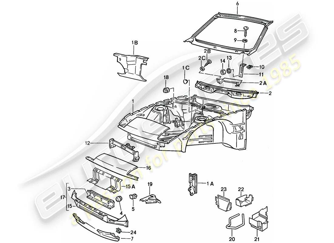 porsche 1987 (924s) sezione anteriore del corpo schema delle parti