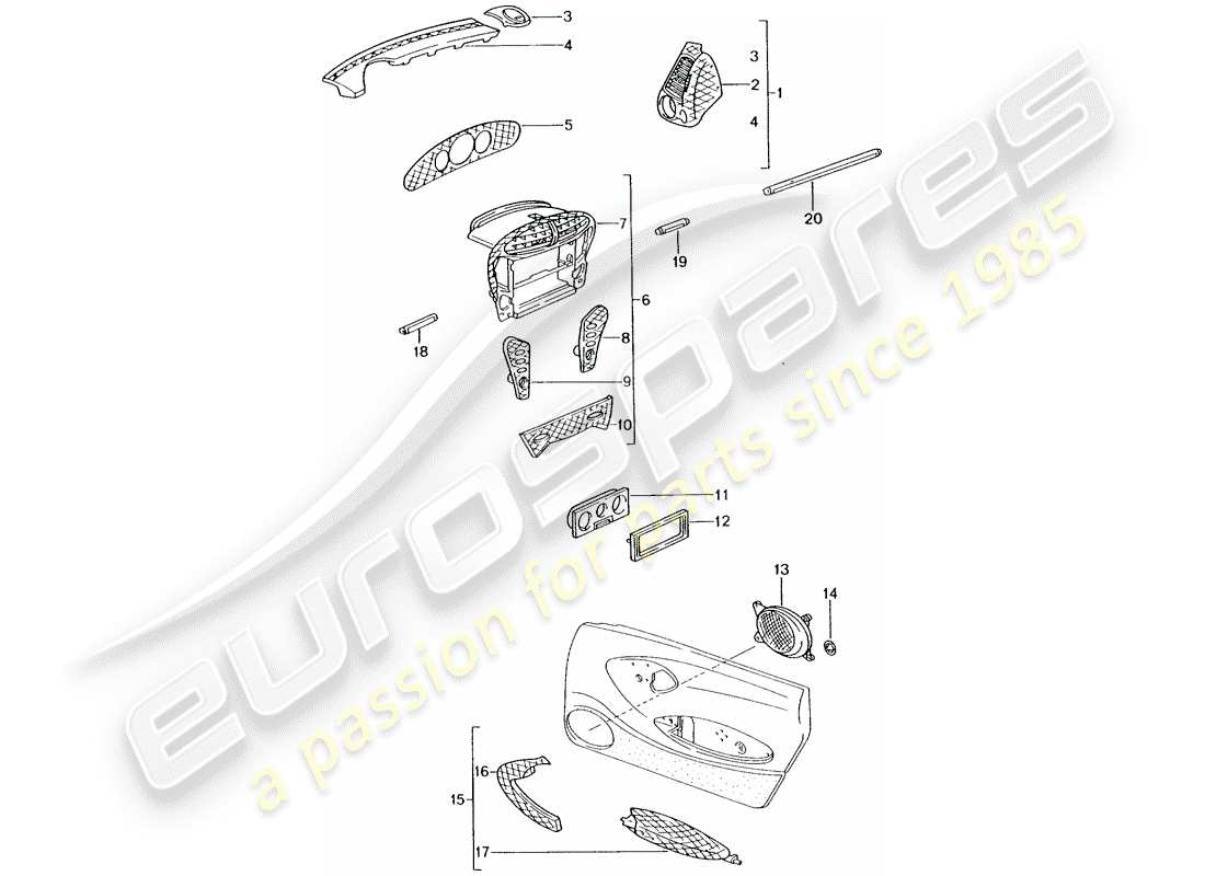 porsche tequipment catalogue (1991) schema delle parti abitacolo passeggeri