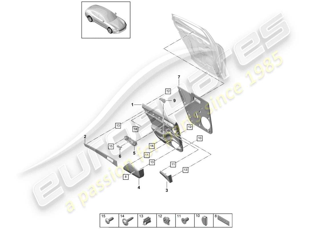 porsche 2018 (panamera 971-1) schema delle parti del pannello della porta