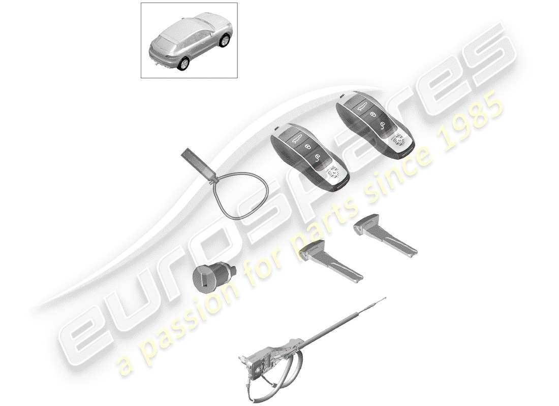 porsche 2017 (macan) 1 set di cilindri per serrature con diagramma delle parti