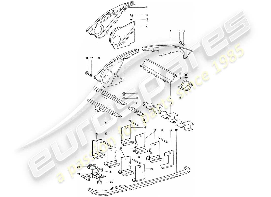 porsche 1977 (911) condotto aria - copertura motore schema delle parti