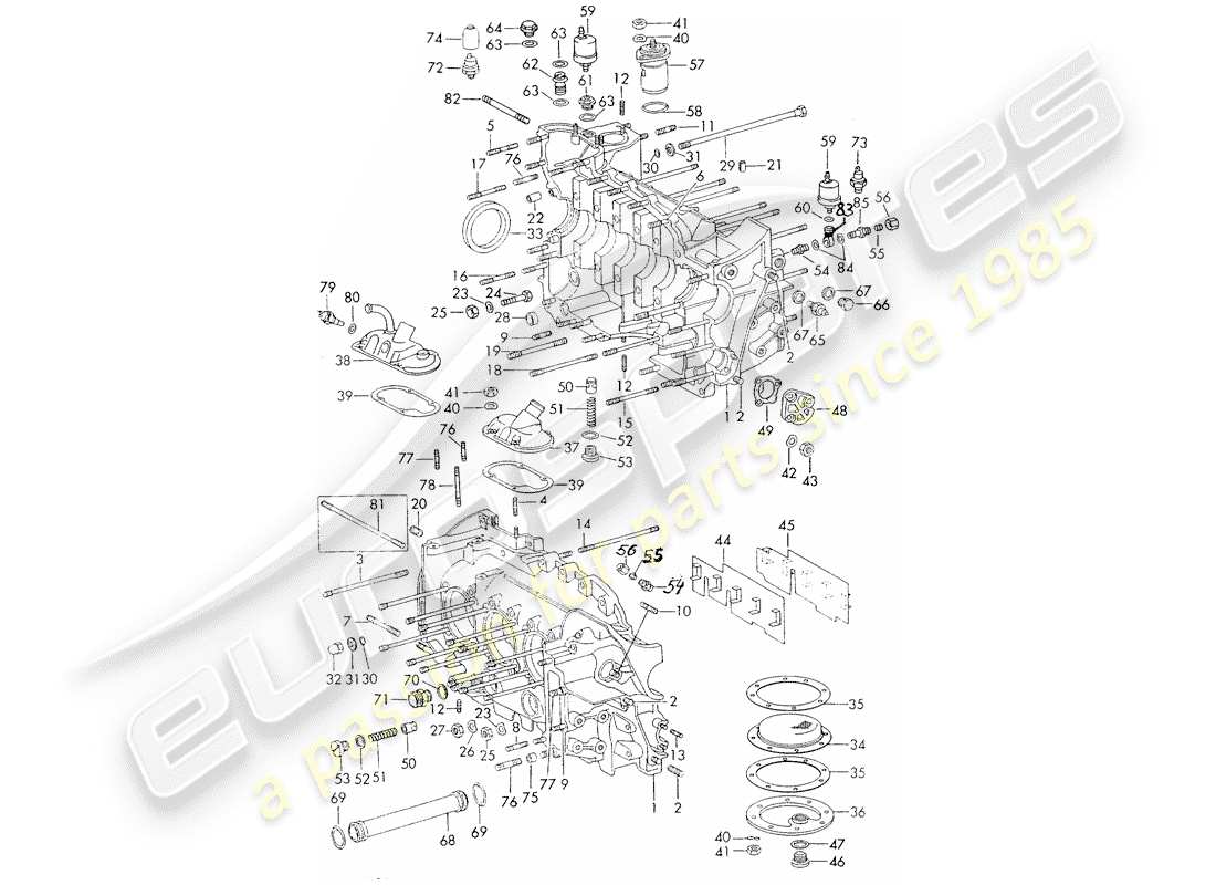 porsche 1973 (911) basamento - set di riparazione per manutenzione - vedi illustrazione: esploso delle parti