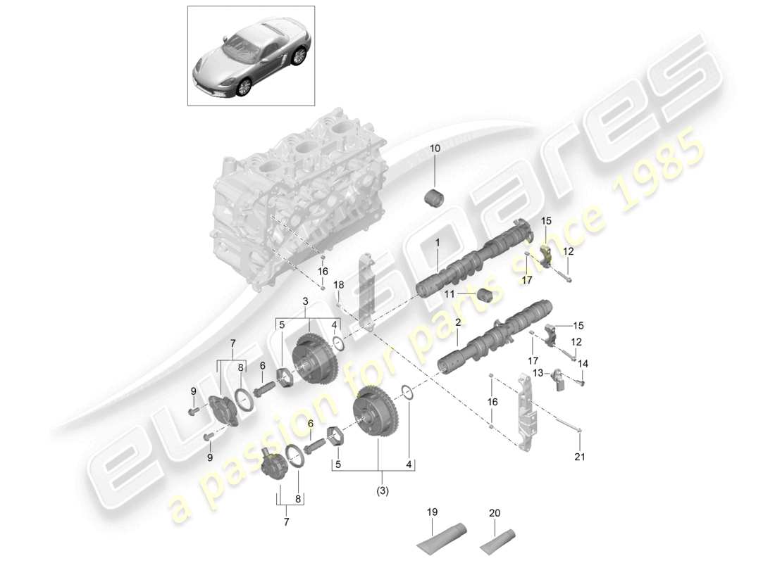porsche 2020 (718 boxster) unità di regolazione dell'albero a camme con punteria idraulica diagramma delle parti