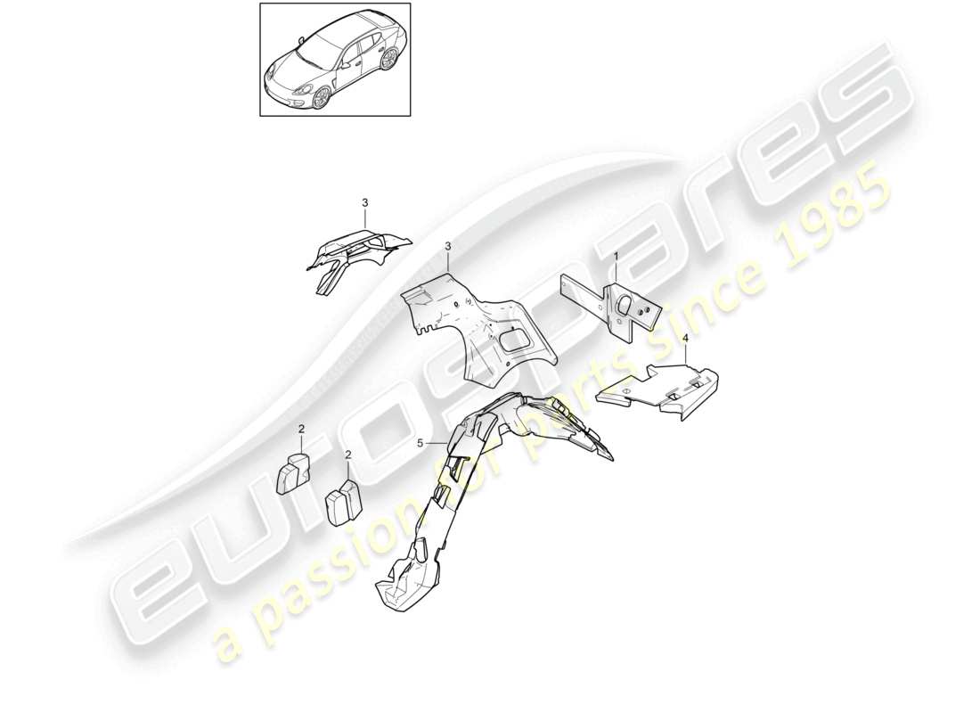 porsche 2010 (panamera 970) assorbitore acustico parte posteriore per veicoli con trazione ibrida schema dei componenti
