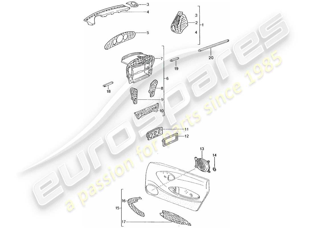 porsche 2012 (tequipment) abitacolo diagramma delle parti