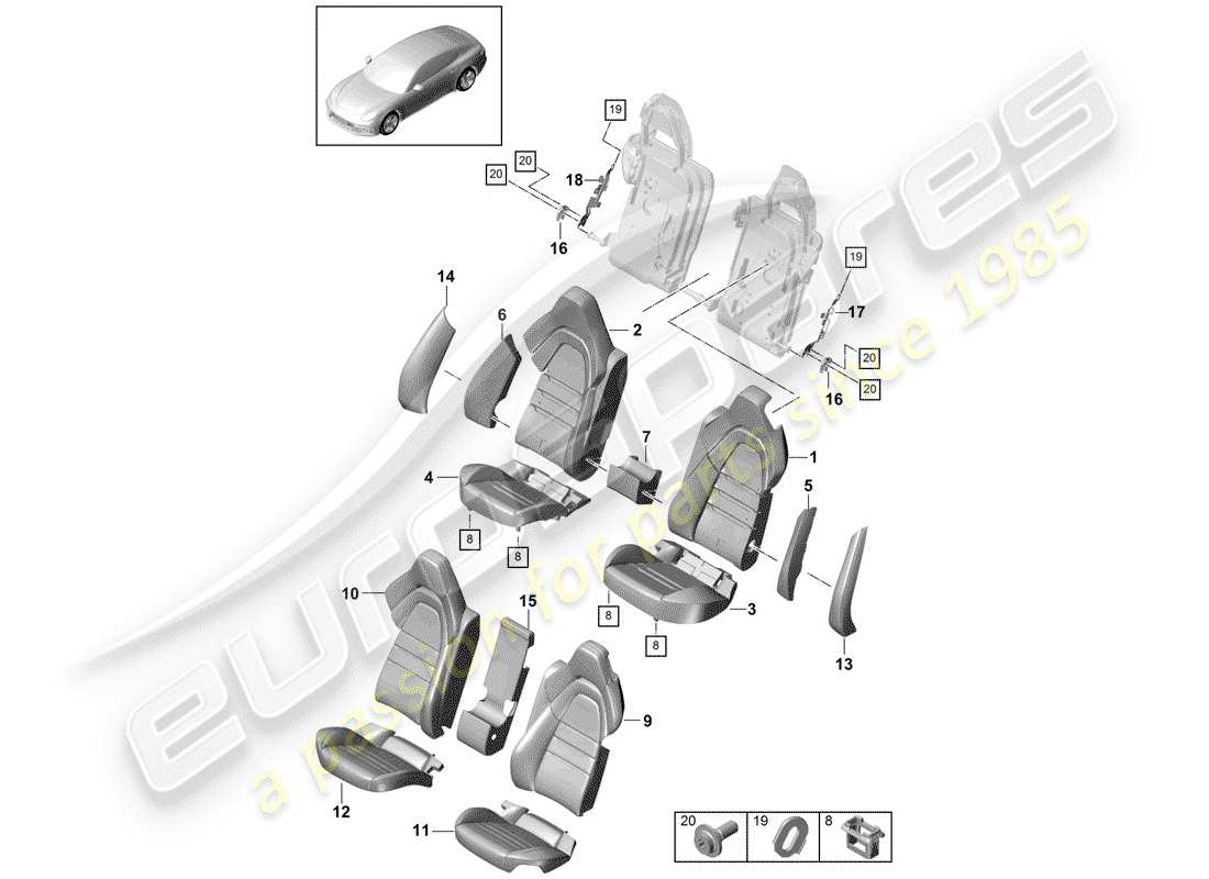 porsche 2018 (panamera 971-1) diagramma delle parti del sedile